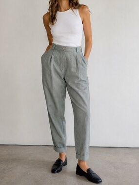 Vintage Happy Heidemann Pleated Balloon Leg Pinstripe Wool Cuffed Pants Fits XS